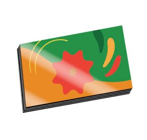 Glossy UV-coated business card with full-color design printed on premium 16pt cardstock.