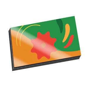 Glossy UV-coated business card with full-color design printed on premium 16pt cardstock.
